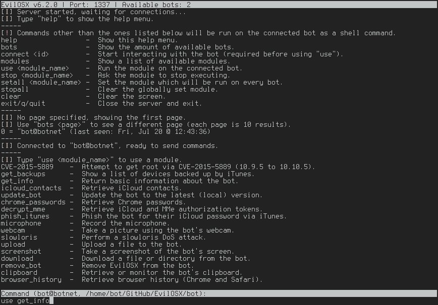 An evil RAT for macOS / OS X. github.com/Marten4n6/Evil…
#macOS #vulnerability #Exploit #hack #Python #CyberSecurity #infosec #network #hacking
