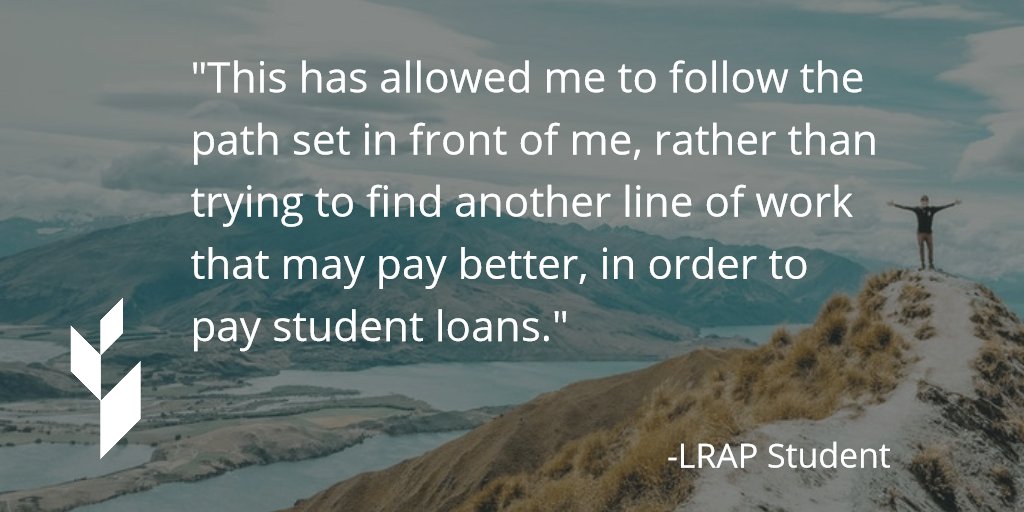 ArdeoEducation's tweet photo. "This has allowed me to follow the path set in front of me, rather than trying to find another line of work that may pay better, in order to pay #studentloans." Our partners know #TheFirstJobCounts & so do students. That's one way #LRAPsWork. Case studies: https://t.co/DrIma9OkGp https://t.co/pkoPCyXdSm