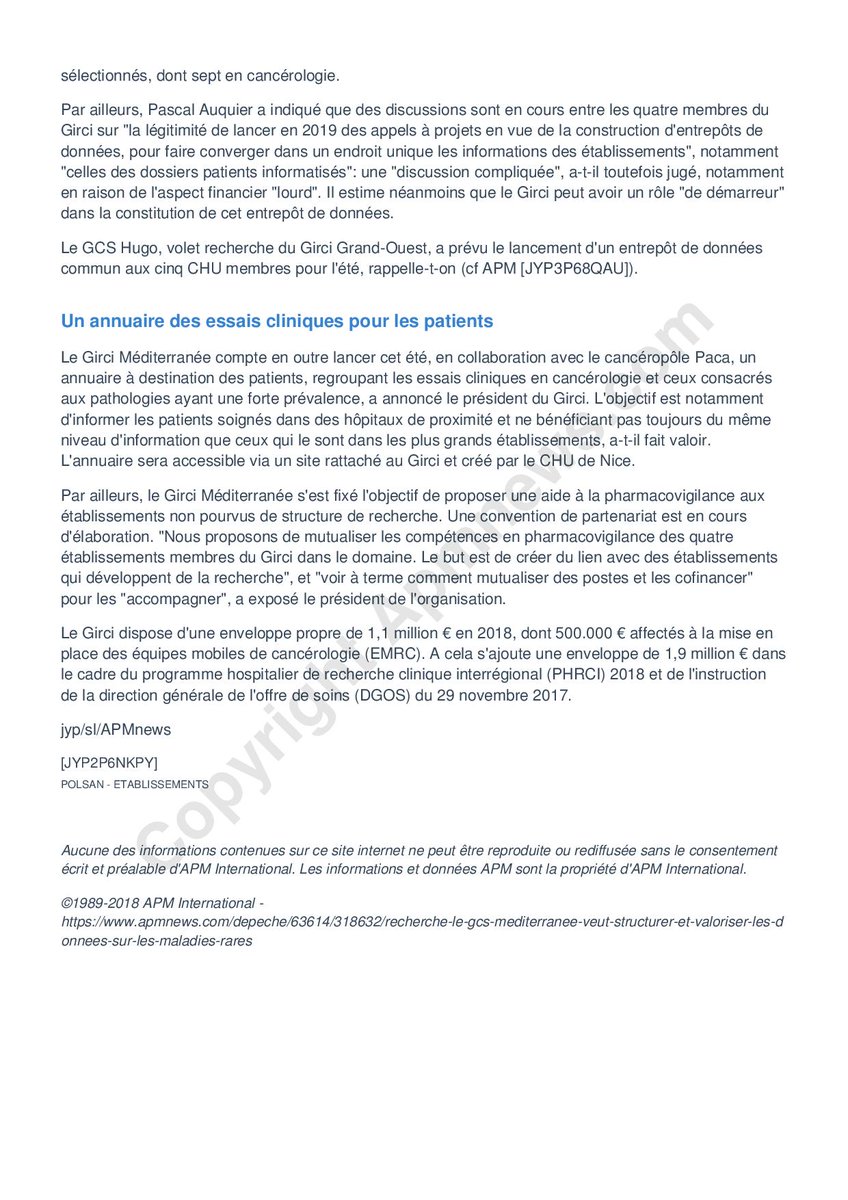 #dépêche #APM sur le #GIRCI, #interview parue le 06/04/2018: #recherche #maladiesrares #hopital <a href="/GirciM/">GIRCI Med</a>