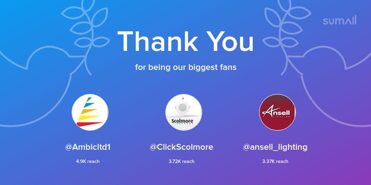 Bondgate_Elec's tweet photo. Our biggest fans this week: @Ambicltd1, @ClickScolmore, @ansell_lighting. Thank you! via https://t.co/SJtdLLV1XZ https://t.co/BF9ZMt1RDM
