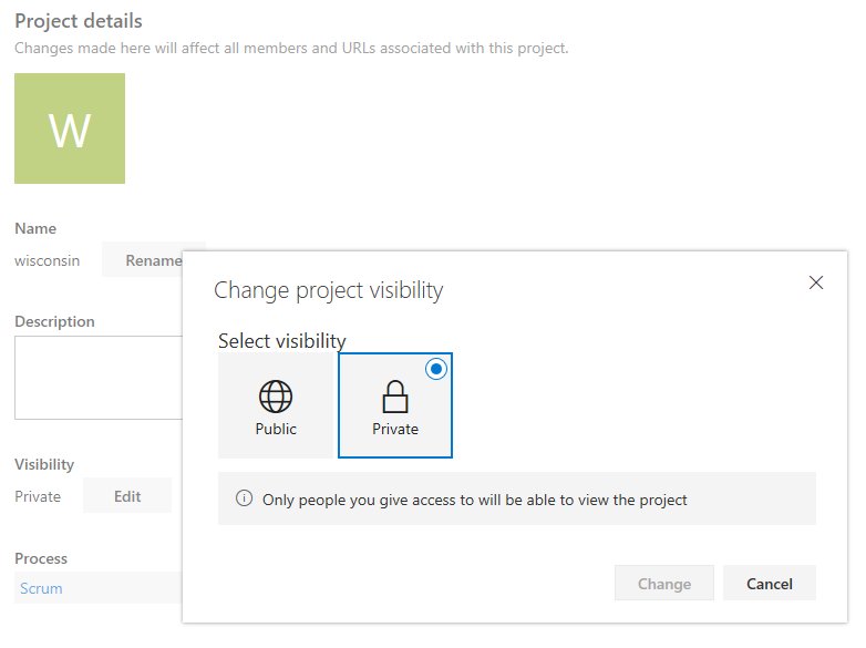 I didn't realize you can change the visibility of a #vsts #teamproject! check it out! #PublicProjects is now in public preview!!