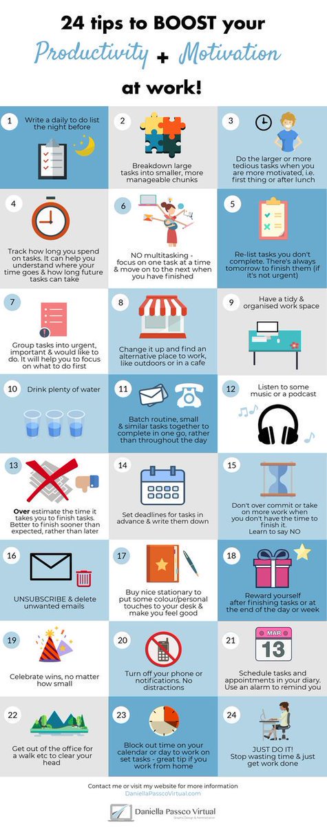 EveLewisE's tweet photo. #MondayMotivation: 24 Tips to Boost Your Productivity &amp; Motivation at Work. #digitalmarketing #socialmedia #smm #socialmediamarketing #marketingstrategy #growthhacking #business #entrepreneur #b2b #entrepreneurs #ContentMarketing #martech #IoT #SuccessTRAIN #makeyourownlane #AI https://t.co/7zsuuneDTZ
