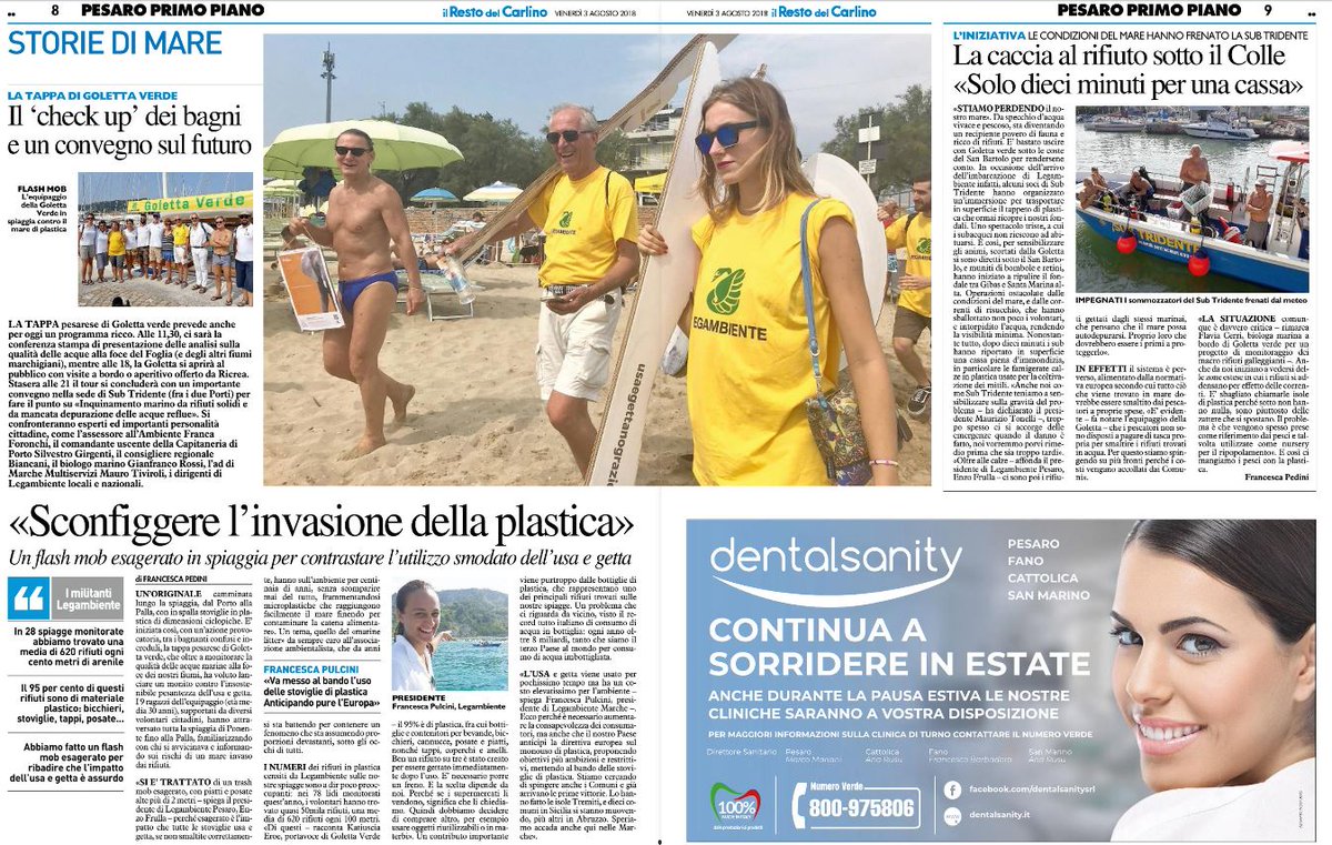 Su <a href="/qn_carlino/">il Resto del Carlino</a> il racconto del "trash mob" organizzato in spiaggia a Pesaro in occasione del passaggio di <a href="/GolettaVerde/">Goletta Verde</a> di <a href="/Legambiente/">Legambiente</a> nel litorale #marchigiano. Un monito contro l'insostenibile pesantezza dell'usa e getta e della #plastica!