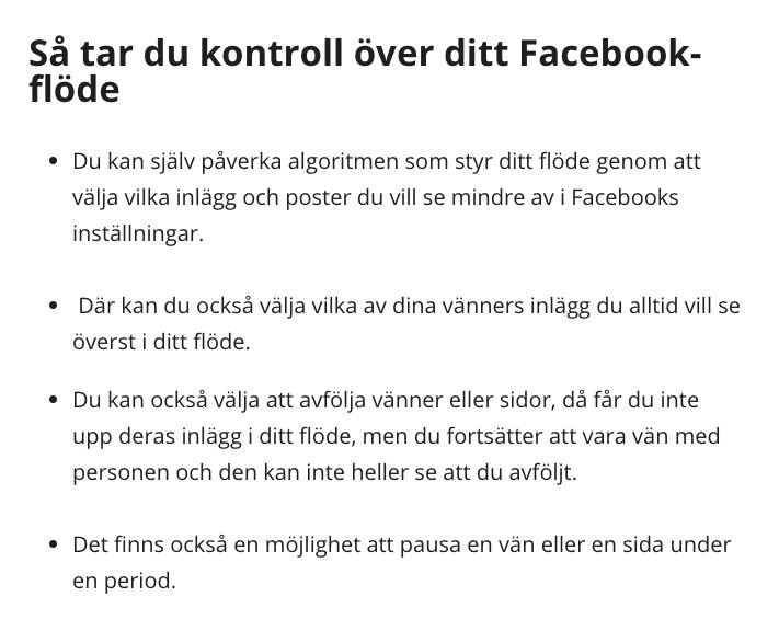 stiftelsen's tweet image. Vill du ha mer kontroll över vad du ser i ditt facebookflöde? Här är några av de saker du kan göra. Läs fler på internetkunskap.se/article/5b14f3…