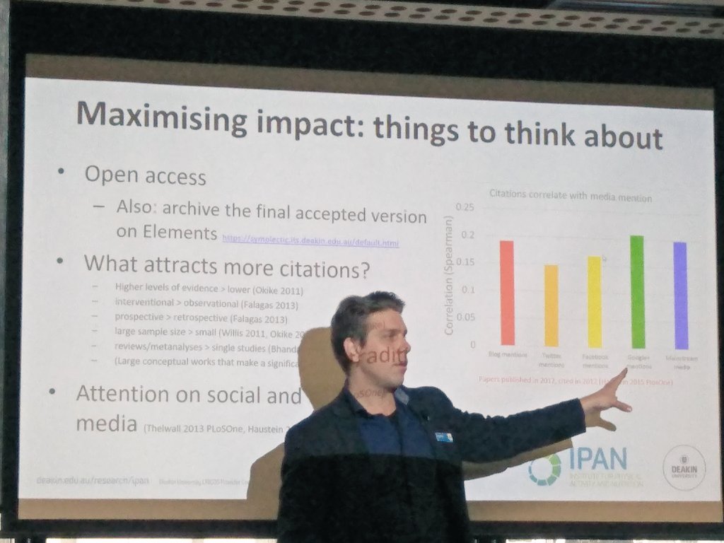 mannwatson's tweet photo. How to change the world according to A/Prof Daniel Belavy #openaccess #ResearcherWeek @deakinlibrary https://t.co/QRTDHx5Aep