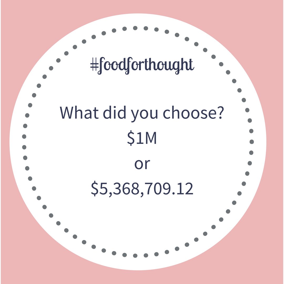 Yep that's right. If you had  1 cent that doubled everyday for 30 days it would be worth over $5M on the 30th day.  #compoundinterest at work
#moneyskills #familyfinance