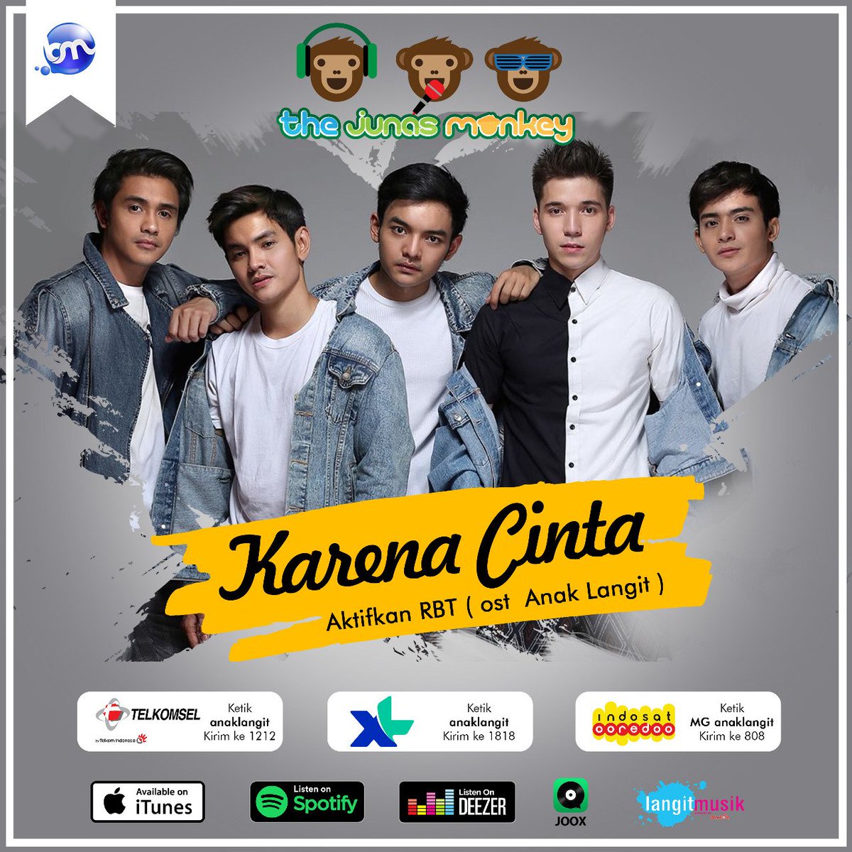 Yuk nyanyiin single terbaru THE JUNAS MONKEY KARENA CINTA versinya kamu boleh sendiri, boleh berkelompok atau pun versi acustik 
Yang paling keren, gokil akan diposting di instagram THE JUNAS MONKEY OFFICIAL dan berkesempatan ketemu langsung dengan mereka dan mendapatkan hadiah.