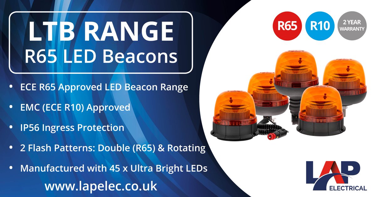 LAPelec's tweet photo. Each LTB beacon is manufactured with 45 x high power LEDs to offer R65 approved amber warning light with the double flash pattern.
#lapelectrical #amber #amberbeacon #beacon #led #ledbeacon #R65 #vehiclesafety #commercialvehicle #fleet #lightbar #ledlightbar #vehiclelighting https://t.co/Fp57PjOUH7