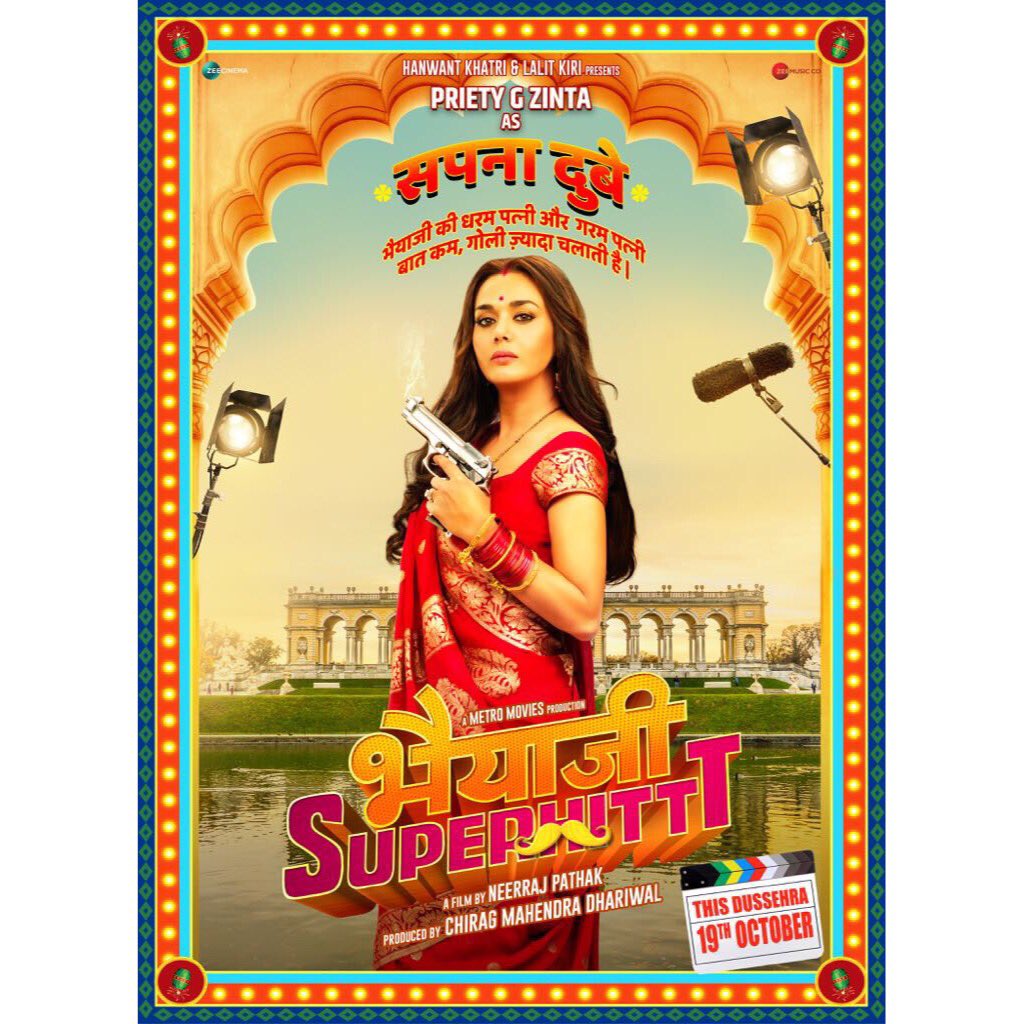 Here's presenting the first badass look of <a href="/realpreityzinta/">Preity G Zinta</a> from the movie #BhaiajiSuperhit! 

<a href="/iamsunnydeol/">Sunny Deol</a> #PreityZinta <a href="/ameesha_patel/">ameesha patel</a> <a href="/ArshadWarsi/">Arshad Warsi</a> <a href="/shreyastalpade1/">Shreyas Talpade</a> #SanjayMishra <a href="/neerraj/">neerraj pathak</a> <a href="/ZeeMusicCompany/">Zee Music Company</a> #19October #Dusshera <a href="/BhaiajiSuperhit/">Bhaiaji Superhit</a>