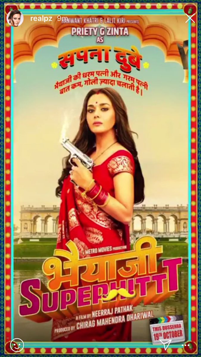 Check out the first badass look of <a href="/realpreityzinta/">Preity G Zinta</a> from the movie #BhaiajiSuperhit! 

<a href="/iamsunnydeol/">Sunny Deol</a> <a href="/ameesha_patel/">ameesha patel</a> <a href="/ArshadWarsi/">Arshad Warsi</a> <a href="/shreyastalpade1/">Shreyas Talpade</a> #SanjayMishra <a href="/neerraj/">neerraj pathak</a> <a href="/ZeeMusicCompany/">Zee Music Company</a> #19October #Dusshera <a href="/BhaiajiSuperhit/">Bhaiaji Superhit</a>