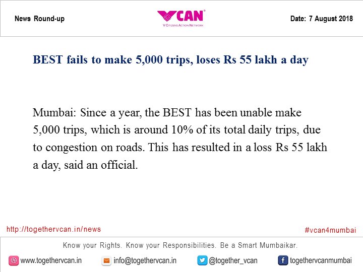Retweeted TogetherVCAN (@Together_VCAN):

#BEST fails to make 5,000 trips, loses Rs 55 lakh a day

Click here to read more:
togethervcan.in/news/best-fail…

#vcan4mumbai  togethervcan.in/news/best-fail…
