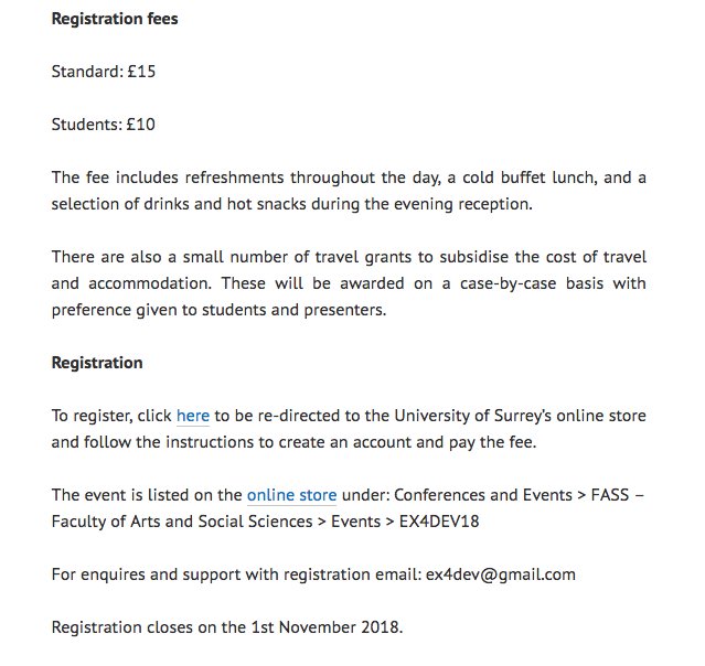 J_McQuilken's tweet image. #EX4DEV18 registration is now open via @UniOfSurrey @sbsatsurrey (ex4dev.com/ex4dev18-2/reg…). Papers for presentation and publication can also be submitted via ex4dev@gmail.com (ex4dev.com/ex4dev18-2/cal…). Look forward to reading them all @A_Gatsinzi @svbockstael @JK_Sandin @hilson2k
