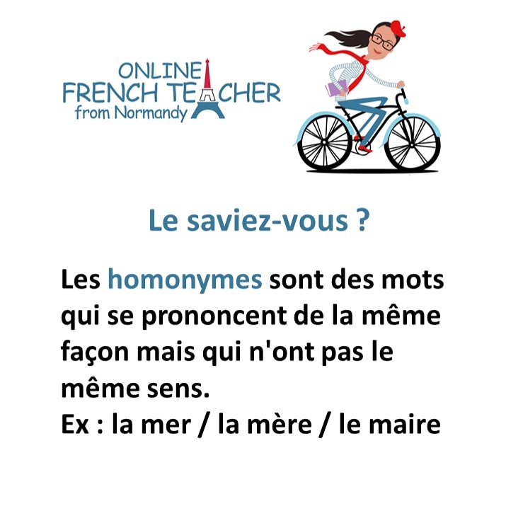 OnlineFLEtutor's tweet image. Vous pouvez me donner d&apos;autres exemples d&apos;homonymes ? 🤔⁉️
#OnlineFrenchteacherfromnormandy #fle #gamificationlearning #frenchholiday #frenchteacher #frenchonline #learnfrench #studyfrench #masterfrench #classedefrançais #barcelona #castelldefels #washington #shanghaï