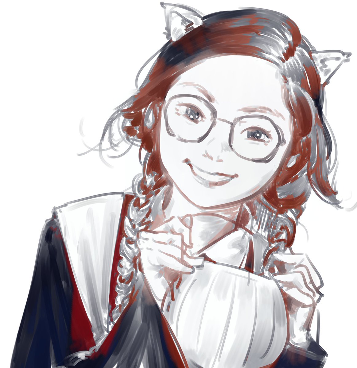 1girl solo glasses animal ears smile white background braid  illustration images