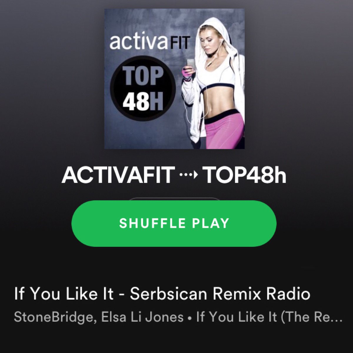 RealStoneBridge's tweet photo. Thank you Jomi Mandilit for the StoneBridge ft Elsa Li Jones - If You Like It (Serbsican Radio) add to your ACTIVAFIT->TOP48h Spotify playlist! https://t.co/SEWdelMc3D #stonebridge #elsalijones #serbsican #ifyoulikeit #stoneyboymusic #house @ACTIVAFIT https://t.co/te7NKCWBVd