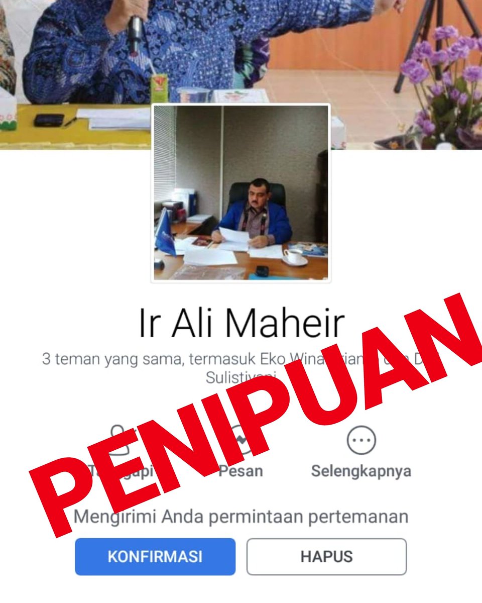 Assalamualaikum Wr Wb

Teruntuk Saudara dan Sahabat Ali Mahir, sekiranya melihat dan dihubungi oleh akun dibawah yang bernama ALI MAHEIR mohon maaf jika itu BUKAN saya. Itu adalah akun palsu yang mengatasnamakan Saya. Akun Resmi saya, hanya Satu ini. Terimakasih atas perhatiannya