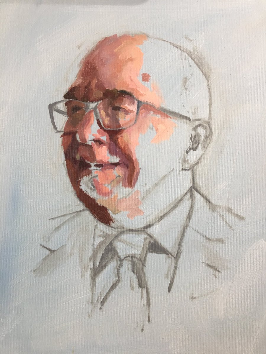 PDKeegan's tweet photo. Blocking in the flesh tones on my latest commissioned portrait. #portraitpainting #portraiture #allaprima #allaprimaportrait #art #painting #blockingin https://t.co/9GYUXmpwoO