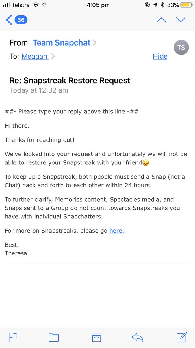 meaganpaddock29's tweet photo. I’m sorry, I’m confused... why can’t you restore my 698 day streak when I sent streaks twice that day ? @snapchatsupport https://t.co/1U7pZciZBK