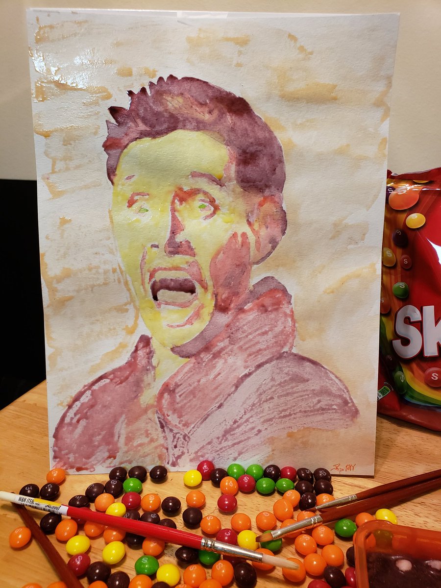 LarkRaen's tweet photo. I am really happy with how this turned out. #Item55 paint a pic of @JensenAckles using only Skittles soaked in water. Photo reference from the EW shoot last year.
Also, sorry Jensen that you'll never get away from Skittles this time of year. #blameMisha https://t.co/GVZYqm81qg