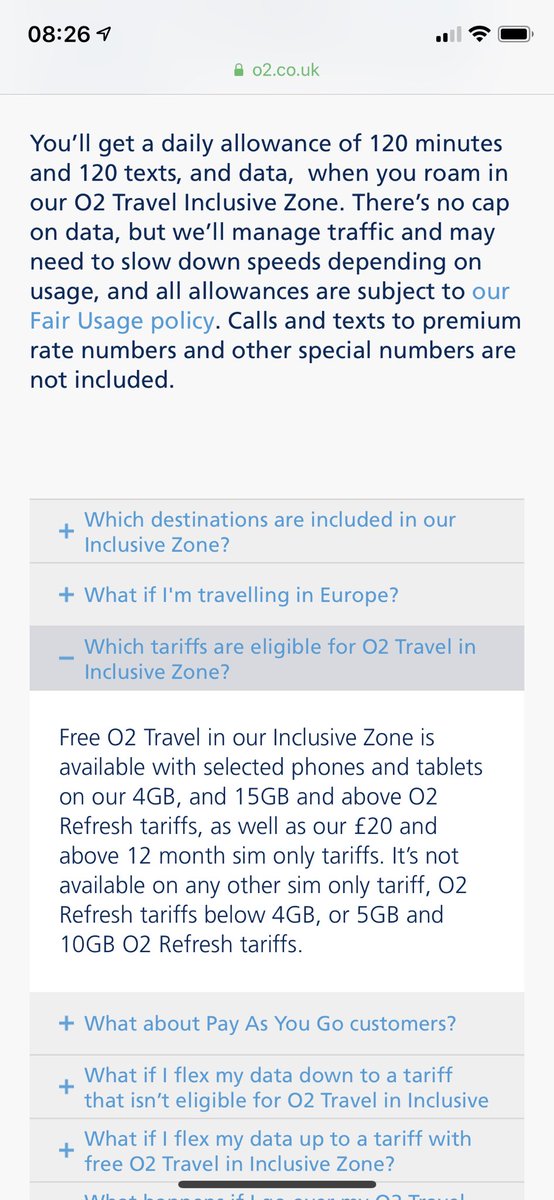 LisaBaigent's tweet photo. @O2 treating customers unfairly. Nowhere on website does it state Travel Inclusive Zone Bolt on is for new 2018 tariffs only. The only mention of 2018 for SIM only. Happy to let people rack up a massive bill abroad without giving the full facts #disgraceful #misleading https://t.co/MMfCAU1f8B
