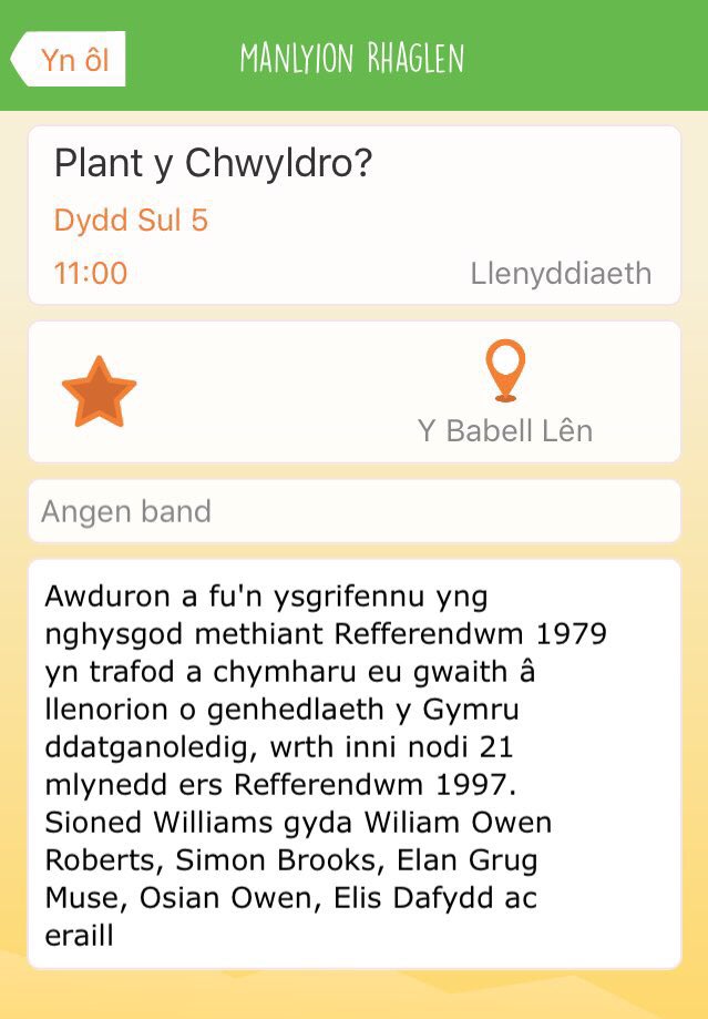Sioned_W's tweet photo. Edrych mlaen at gadeirio’r sesiwn hon yn y #BabellLên bore ‘ma 11.00 gyda @SeimonBrooks @Elan_Grug @elisdafydd @osianowen1 a William Owen Roberts - dewch yn llu! #PlantyChwyldro #Steddfod2018 #Datganoli https://t.co/Wy2vE2LWOo