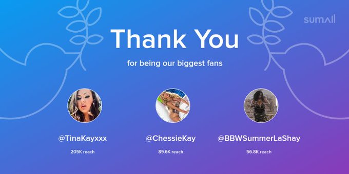 Our biggest fans this week: @TinaKayxxx, @ChessieKay, @BBWSummerLaShay. Thank you! via https://t.co/eencTsULXn