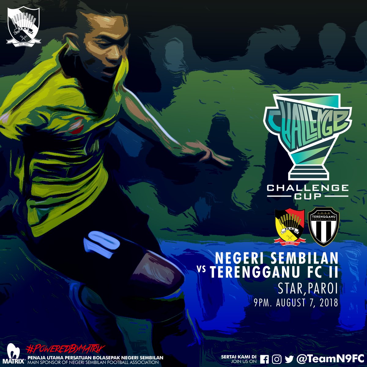 TeamN9FC's tweet image. Perlawanan pertama Challenge Cup 2018. Negeri Sembilan bakal bertemu Terengganu FC II di Paroi, Selasa ini.

❤️🖤💛
#NegeriSembilan
#HobinJangHobin
#PoweredByMatrix