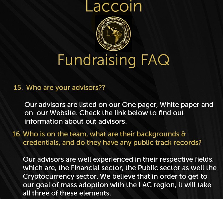 LACCOIN's tweet photo. We are going to do a series of the 40 most asked questions. We aim to help clarify any confusion of our mission, ambitions and goals for Laccoin.  Question 15 and 16. #bounty, #laccoin, #preico, #cryptocurrency #ETH https://t.co/b9ycwSSEVy
