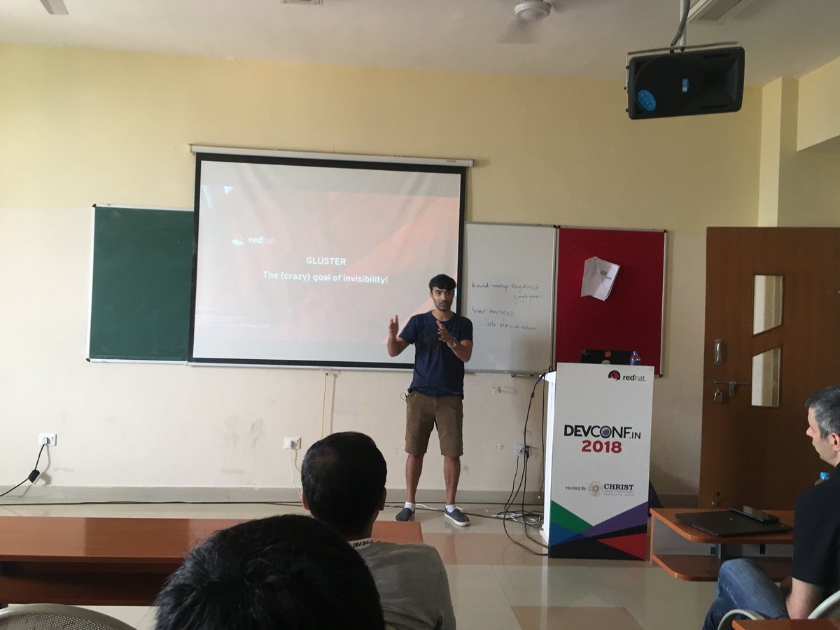 aravindavk's tweet image. “Gluster’s take on how storage is becoming invisible” #DevConf_IN #devconfin @tumballi