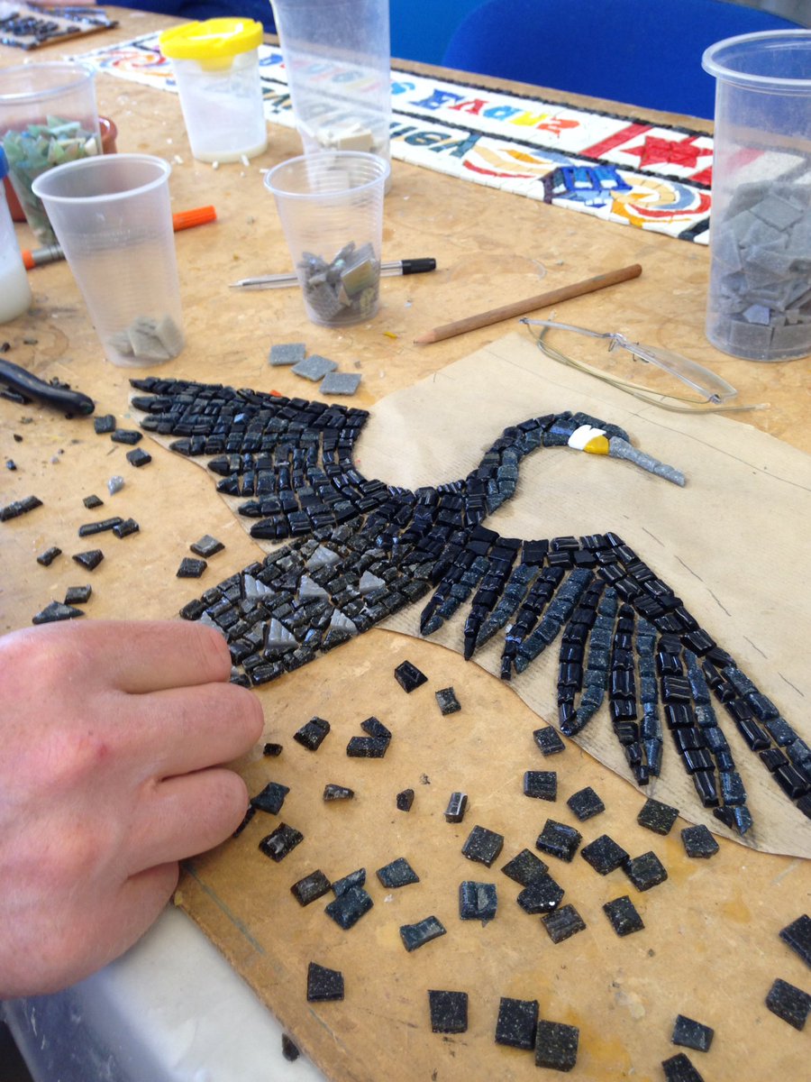 WGHaggerston's tweet photo. Finishing off the cormorant, part of the mosaic for the Kingsland Basin celebrating the wildlife we love. @KamAdams1 @JamesFPeters Thanks #hackneymosaicproject https://t.co/q50p5tshvr