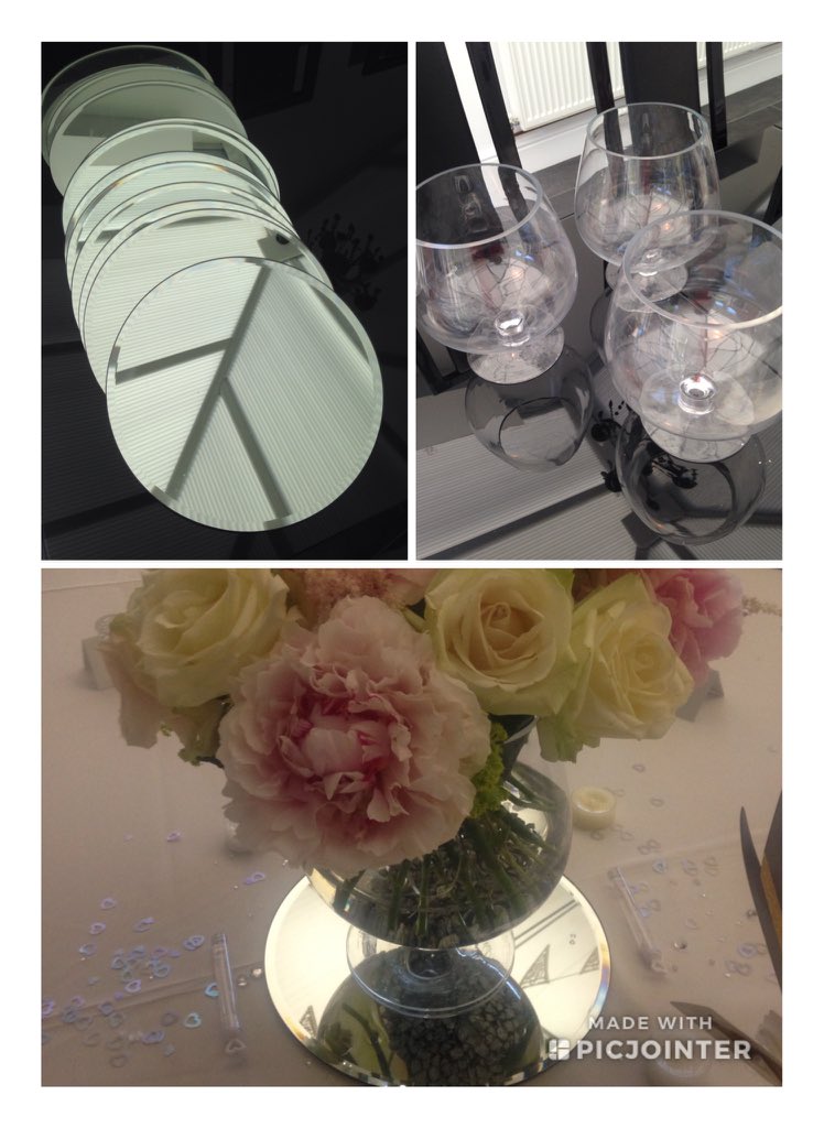 LeahNorris's tweet photo. Brandy glass vases &amp; mirror plates for hire. They make a lovely centre piece for wedding &amp; partys. Message me for details 💐 https://t.co/Sryh4ijXOn