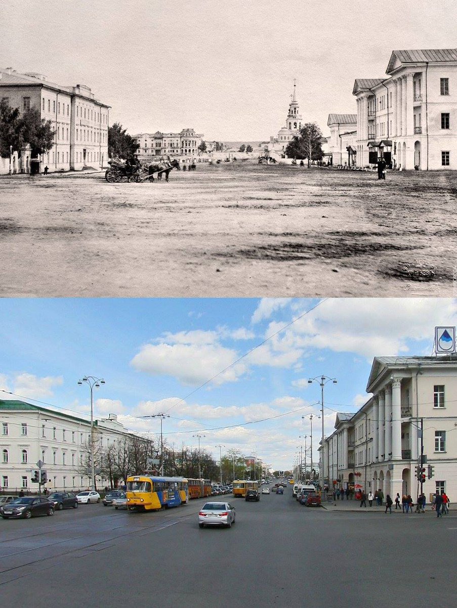 Екатеринбург. Было - стало. Перекресток 8 марта (Уктусская) - Ленина (Главный проспект). Разница - примерно 130 лет.