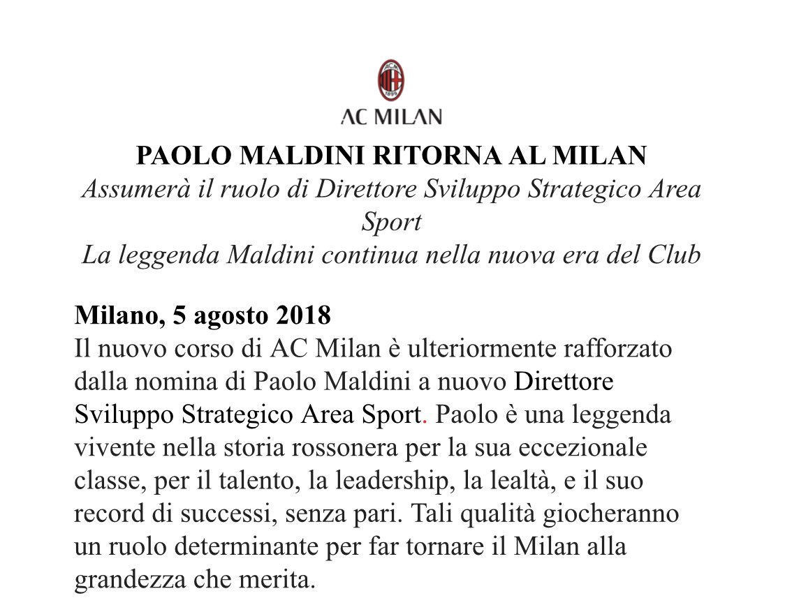 OFFICIAL
Maldini kembali ke Milan!