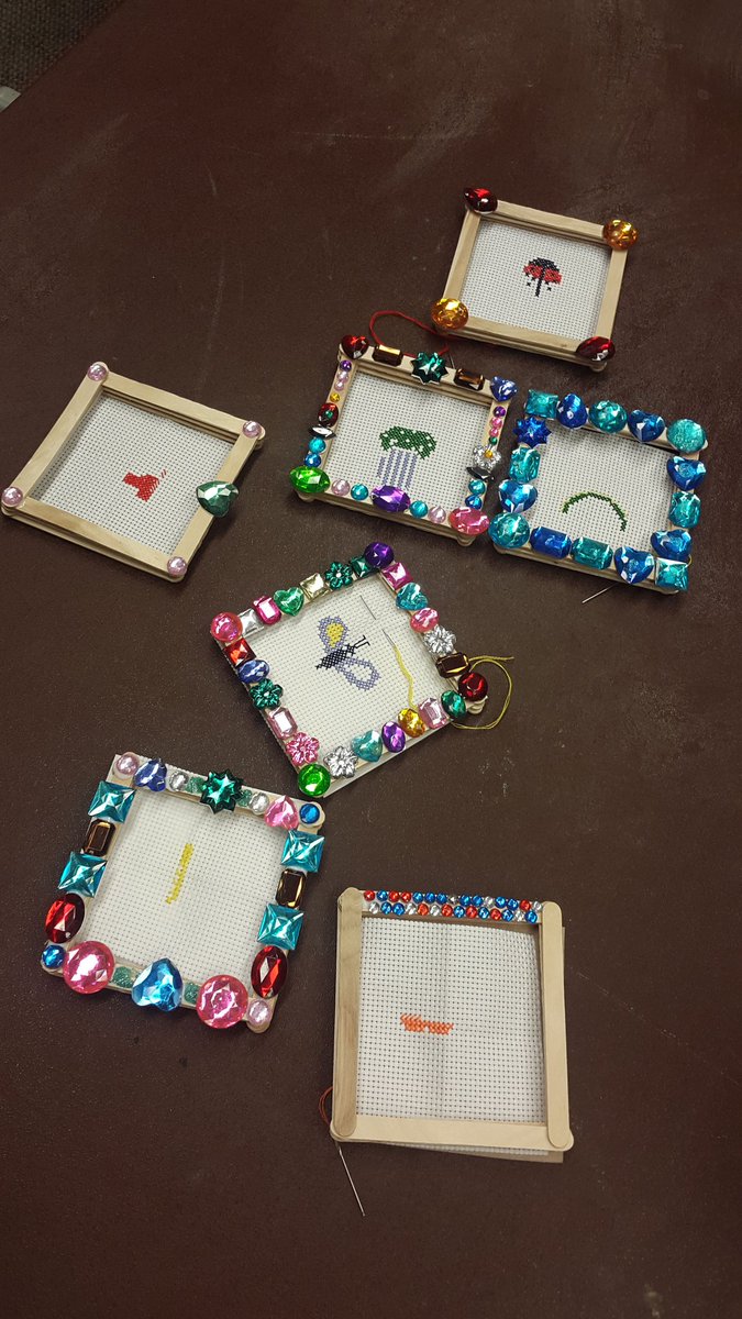 Projects in progress by #teens in the #library. An old art revived. #teenprograms #embroidery #crossstitch #needleandthread #crafts