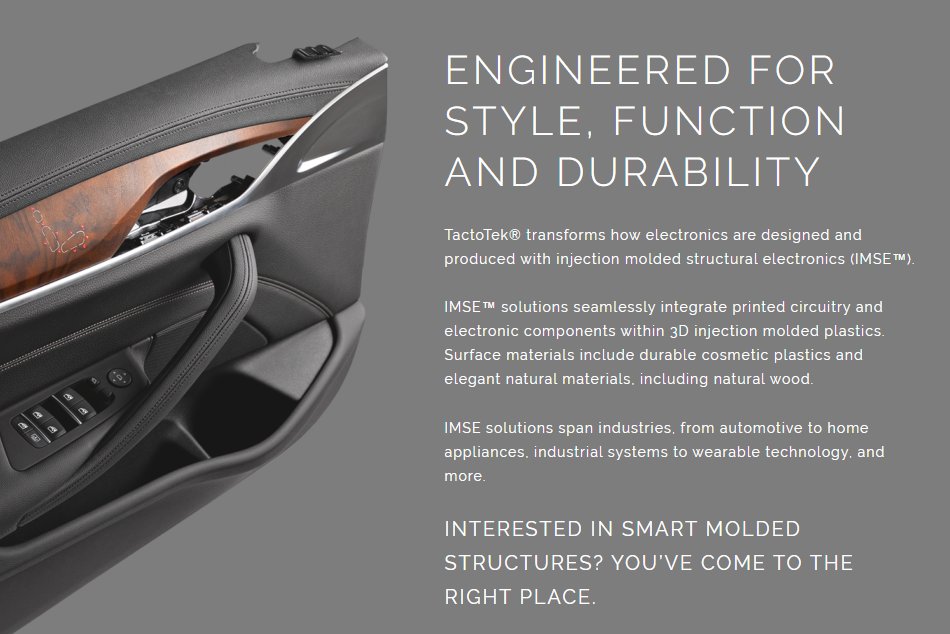 PInewsOrg's tweet image. TactoTek Leading Developer of Injection Molded Structural Electronics. #injectionmolded #structuralelectronics #tacotek #technews #internationaltechnews #IMSE - internationaltechnews.org/tactotek-leadi…