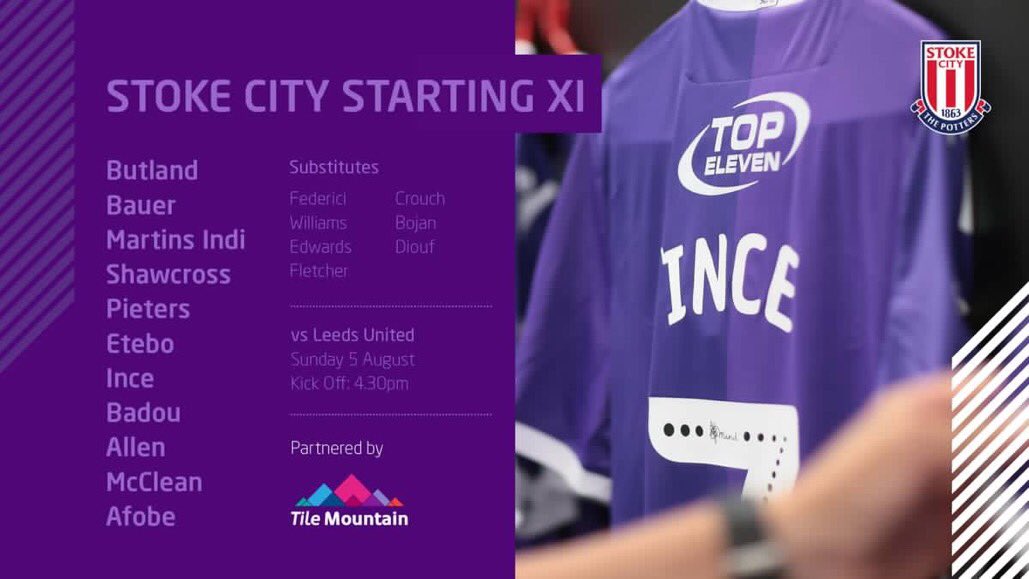 TheBearPitTV's tweet photo. Here’s your Stoke City XI to face Leeds: Butland, Bauer, Indi, Shawcross, Pieters, Etebo, Allen, Ince, Ndiaye, McClean, Afobe. #SCFC #TBPTV https://t.co/4FacPHoMTr
