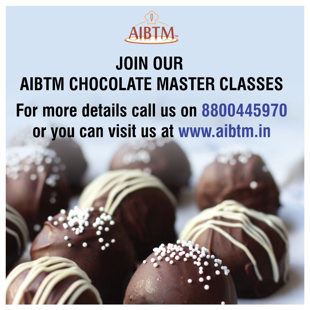 AIBTMINDIA's tweet photo. Join our AIBTM Chocolate Master Classes #aibtm #food #sweet #delicious #fresh #meilleur #kissthebake #cakes #bakery #foodprocessing #PGDiploma #Diploma #AdvanceDiploma #CertificateProgram #patisserie #artisan #industrialbread https://t.co/AmOsNjlEGN