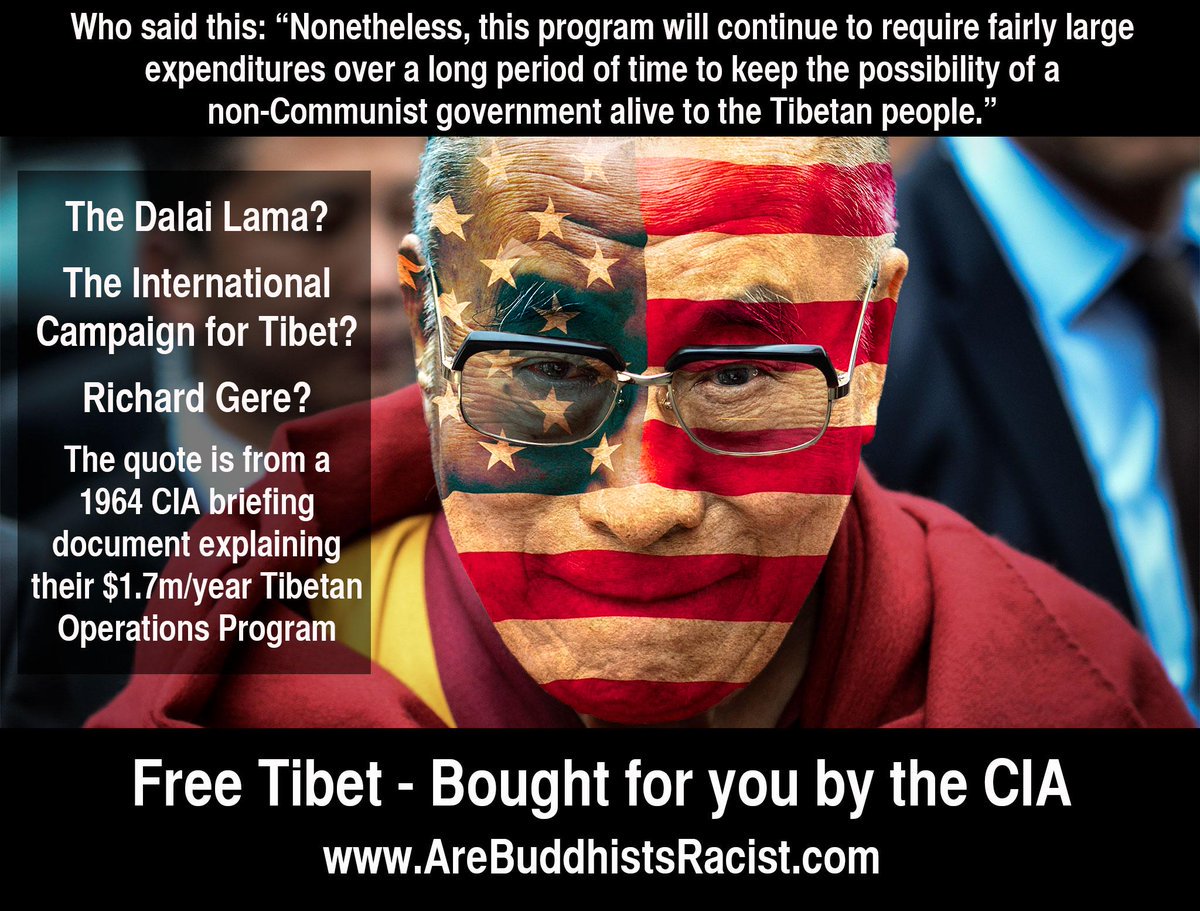 IndyHack's tweet image. The #DalaiLama rose to prominence on the world stage due solely to the CIA.

In the 60's &amp;amp; 70's he was on their payroll. When Nixon changed US policy on China he faded to the background.

After the fall of the Berlin Wall they promoted him as the US focused again on #China.