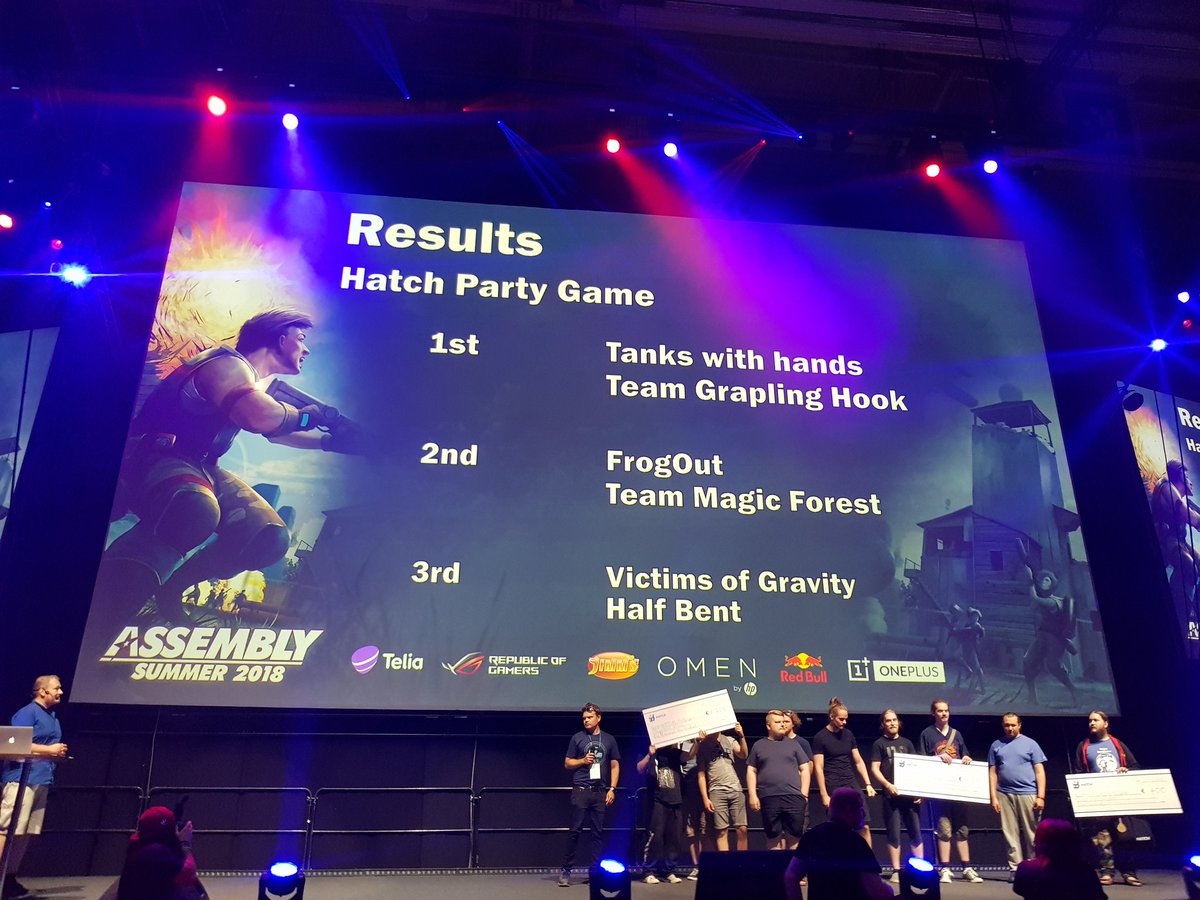playhatchglobal's tweet photo. Our Founder &amp; CEO, Juhani Honkala, awarded the top 3 participants of Hatch Party Game compo at #assemblysummer2018! Congratulations to the winners! 🎉😍👏 https://t.co/q4YjPqRIP5