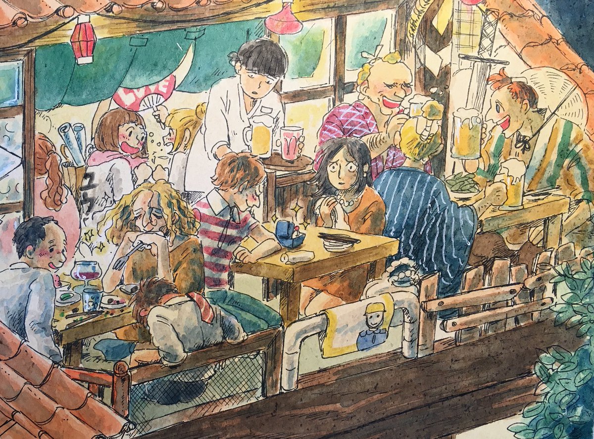 8.5
#世界ビール・デー 

完成してないままの昔の絵の一部を、、
居酒屋すきです。 