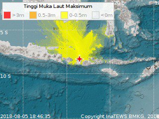 InfoHumasBMKG's tweet photo. Pemutakhiran,Tsunami akibat Gmp Mag:7.0SR, telah terdeteksi di Carik(18:48WIB)0.135m, Badas(18:54WIB)0.100m::BMKG https://t.co/QaMWgEpUTz
