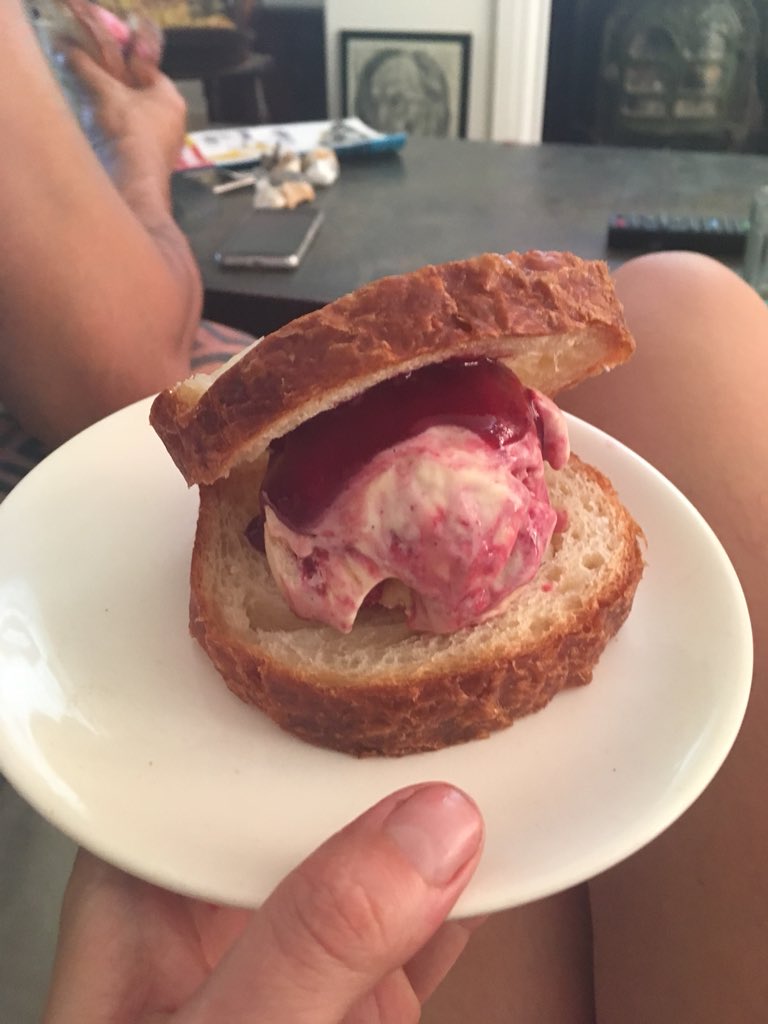 Awesome homemade cherry ripple ice cream sandwich with morello cherries from <a href="/VisitBrogdale/">Brogdale Collections</a> and our own butterbread. A shout out to arctic roll of old!