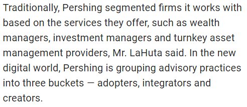 MichaelKitces's tweet image. This is a really interesting way for platform providers to (re-)segment the various firms. With the #GreatConvergence, channels aren&apos;t segments anymore.

&quot;Pershing draws inspiration from consumer apps to drive RIA tech strategy&quot; kitc.es/2Kmantl