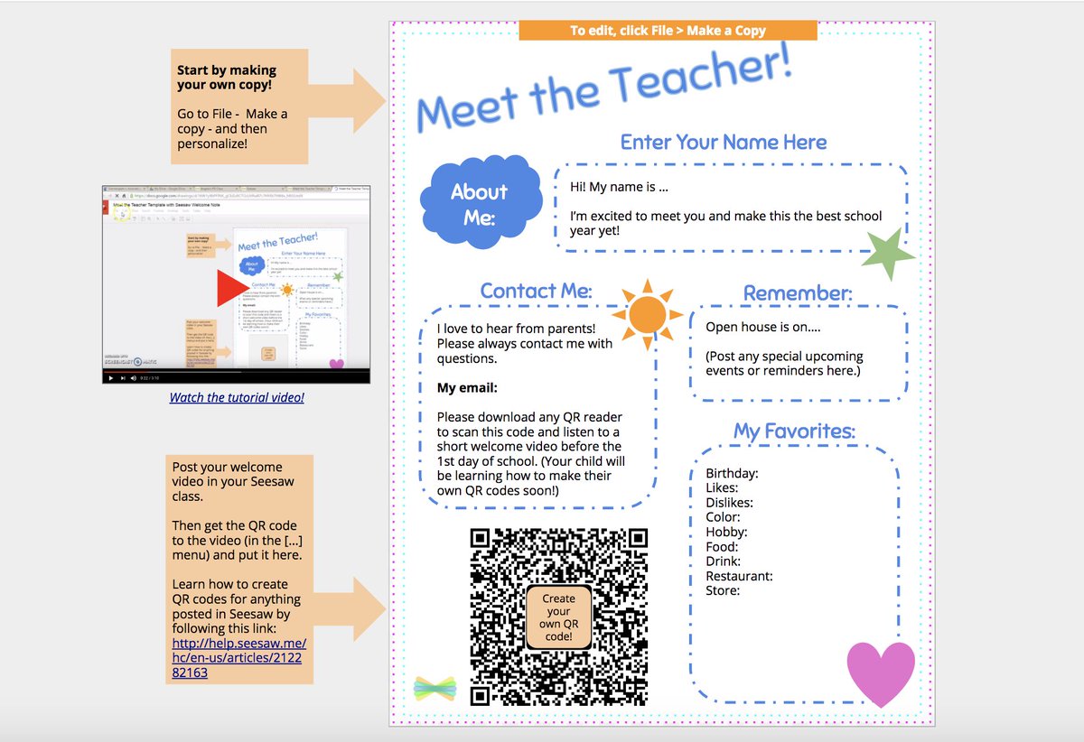 Use Seesaw to send a digital welcome to new students and families. Make your own copy to customize and share! bit.ly/seesawmeetthet…