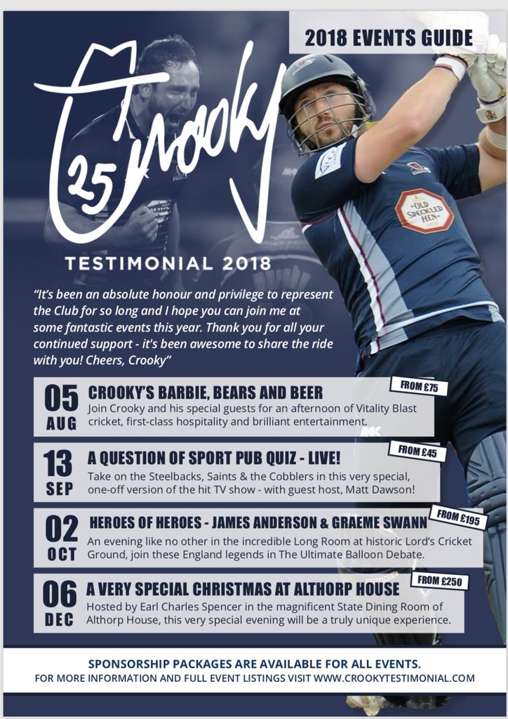 Thanks to all our amazing guests who came along to support <a href="/stevecrook25/">Steven Crook</a> at the T20 game <a href="/NorthantsCCC/">Northamptonshire CCC</a> today. It was so good to meet you. And thanks to <a href="/RoryK_9/">Rory Kleinveldt</a> <a href="/RobKeogh91/">Rob Keogh</a> @robbienewts77 for hanging out with us. Lots more events for Crooky still to come this year... #🤠