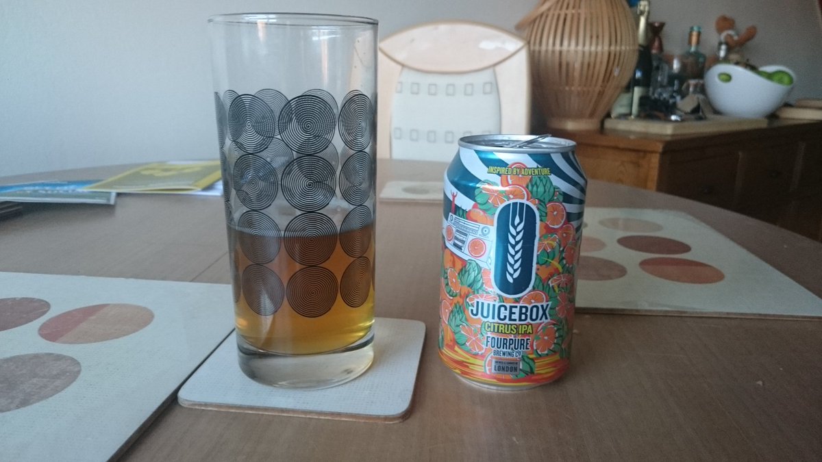SiCaldwell23's tweet photo. I'm not normally one for a citrus ipa, but juicebox from @fourpurebrewing is well balanced, cheers @Beer52HQ #citrusipa #keepmecool https://t.co/WknSBM8jY4
