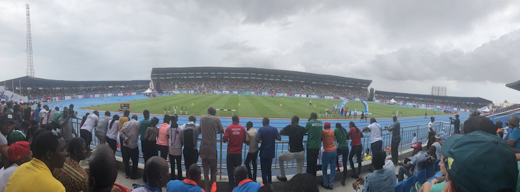 AkaniSimbine's tweet photo. PACKED stadium today for the final day of #asaba2018. This is amazing!!! https://t.co/lwnBw5NegW