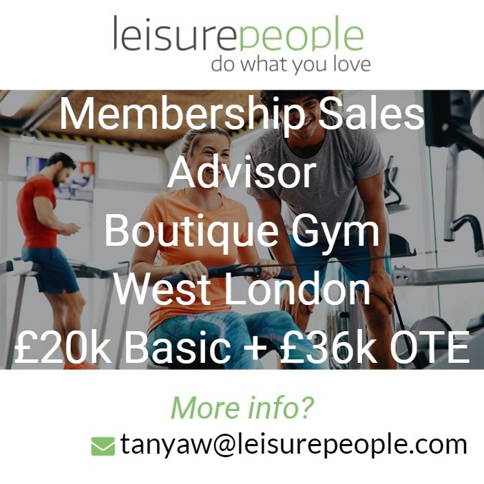 Tanya is looking for experienced Sales Consultants for a Boutique fitness provider in West London. Get in touch for more info! 
#boutique #gym #healthandfitness #lodonjobs #salesjobs