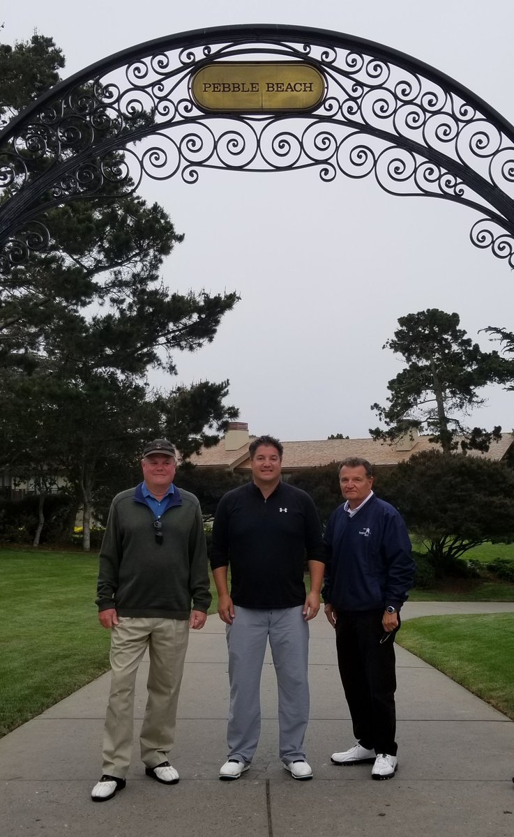 Cbarilotti's tweet photo. The Golf Gods delivered!! So happy for my husband to be able to play #PebbleBeach with his dad and friend today! Dad's first time. Christmas came early! https://t.co/HpDhqnQQHQ