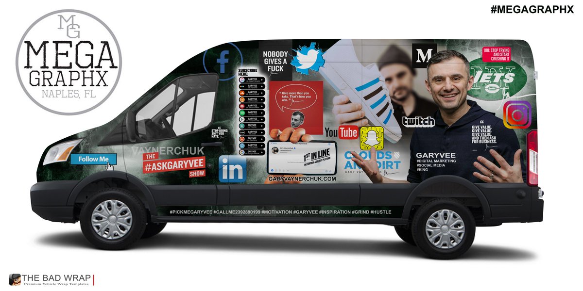 MegaGraphx's tweet photo. GARYVEE Wrap Design
 #pickmegaryvee #callMe2392890199 #motivation #garyvee #inspiration #grind #hustle #megagraphx #myarlonwrap #arlonslx #thebadwraps #designers #creative #artist #digitalart #graphic  #graphics  #wraps #signs #printing #florida #naplesfl #swfl #photoshop https://t.co/ge4clWeHcF